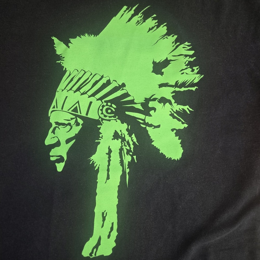 Native American Chief T-shirt Neon Green Size Med Indigenous Indian Headdress - Picture 3 of 6